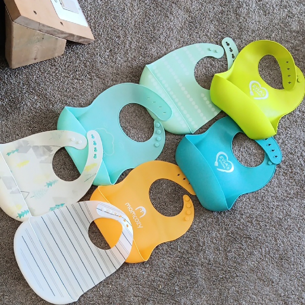 Silicone Baby Bib Set - Blue, Green, Yellow, Orange